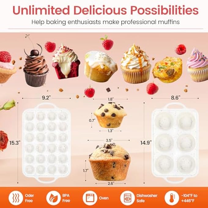 Silicone Muffin Pan With Metal Reinforced Frame  Mini Muffin Pan For Homemade Muffins Cupcakes And Bread Oven And Dishwasher Safe  Set Of 2 6Cup And 24Cup - Image 2
