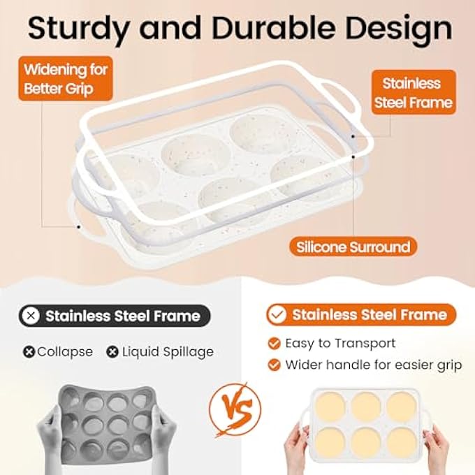 Silicone Muffin Pan With Metal Reinforced Frame  Mini Muffin Pan For Homemade Muffins Cupcakes And Bread Oven And Dishwasher Safe  Set Of 2 6Cup And 24Cup - Image 5