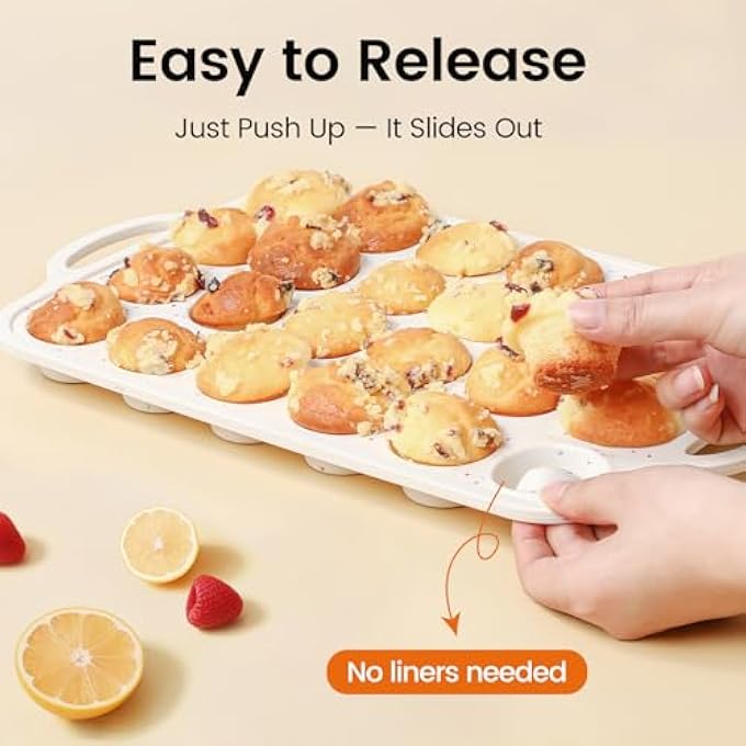 Silicone Muffin Pan With Metal Reinforced Frame  Mini Muffin Pan For Homemade Muffins Cupcakes And Bread Oven And Dishwasher Safe  Set Of 2 6Cup And 24Cup - Image 4