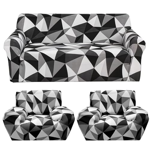 Furshine Sofa Cover 3 Seater and 2 Seater Fully Covered Universal 5 Seater Sofa Cover Non-Slip Sticky Elastic Stretchable Sofa Set Imported Slipcover Protector Black Prism, Five Seater(3+1+1) - Image 1