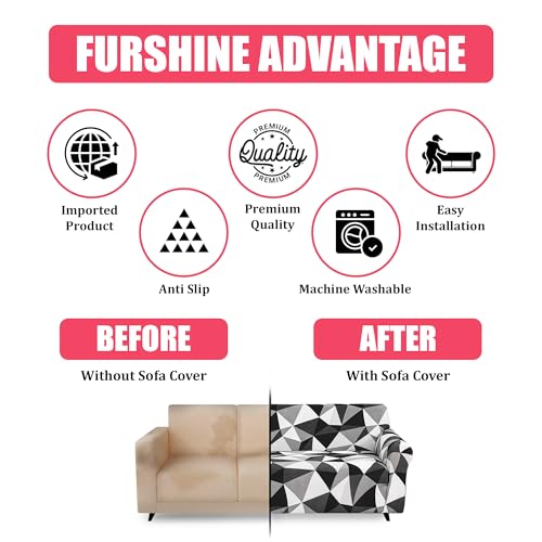 Furshine Sofa Cover 3 Seater and 2 Seater Fully Covered Universal 5 Seater Sofa Cover Non-Slip Sticky Elastic Stretchable Sofa Set Imported Slipcover Protector Black Prism, Five Seater(3+1+1) - Image 3