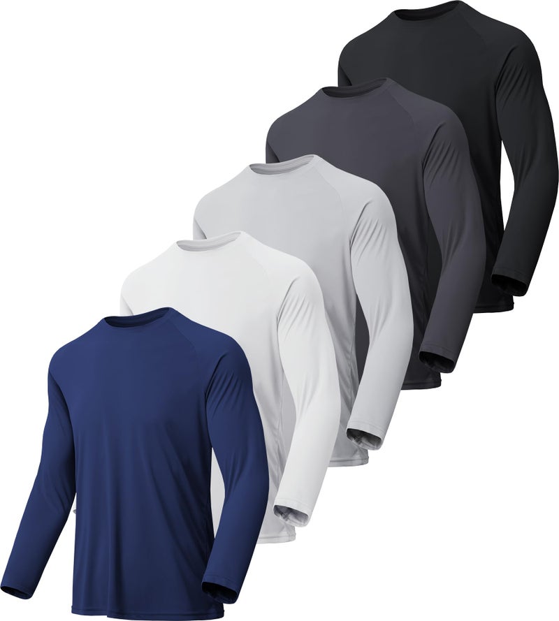 MLYENX 5 Pack Long Sleeve Shirts for Men UPF 50+ UV Sun Protection Quick Dry Moisture Wicking Workout Tee Shirts M - Image 1