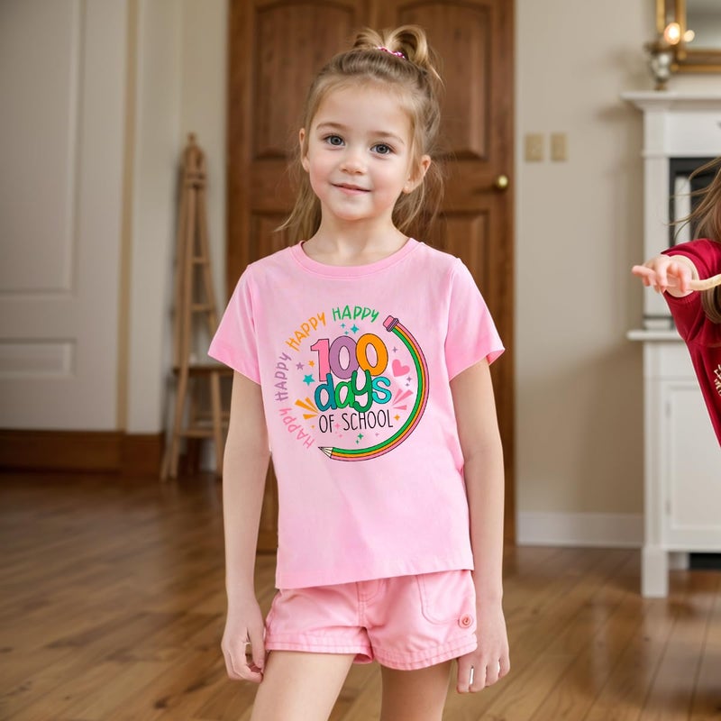 Geoyune 100 Days of School Shirt Girls Toddler 100th Day of School Celebration Tops Student Shirt Back to School Shirt Gift for Kids 7 Years - Image 4