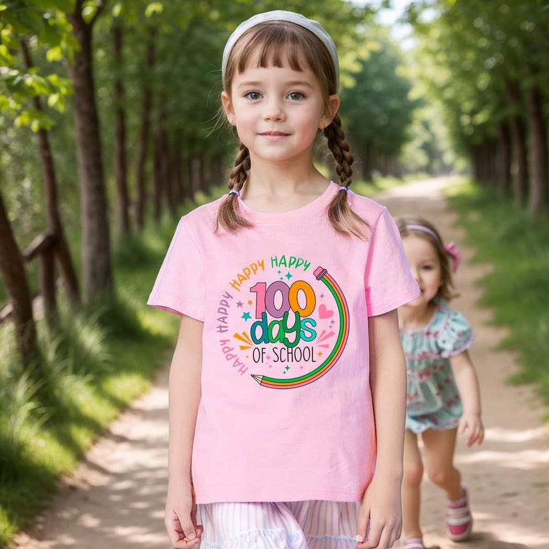 Geoyune 100 Days of School Shirt Girls Toddler 100th Day of School Celebration Tops Student Shirt Back to School Shirt Gift for Kids 7 Years - Image 2