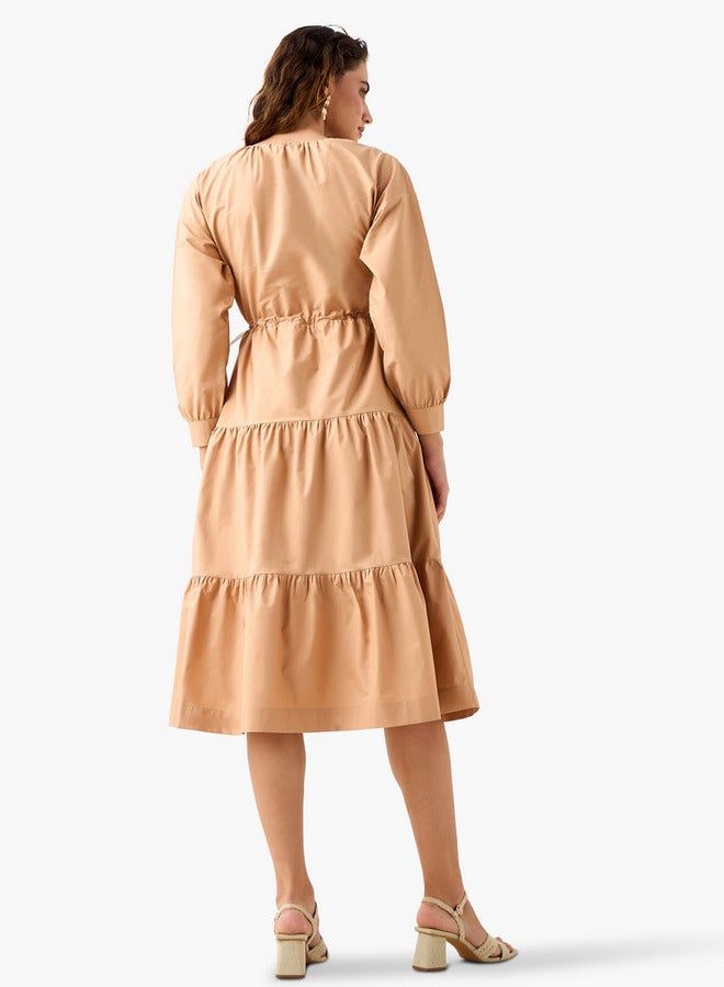 سبلاش فيڤ فستان سادة متعدد الطبقات بأكمام طويلة - Image 3