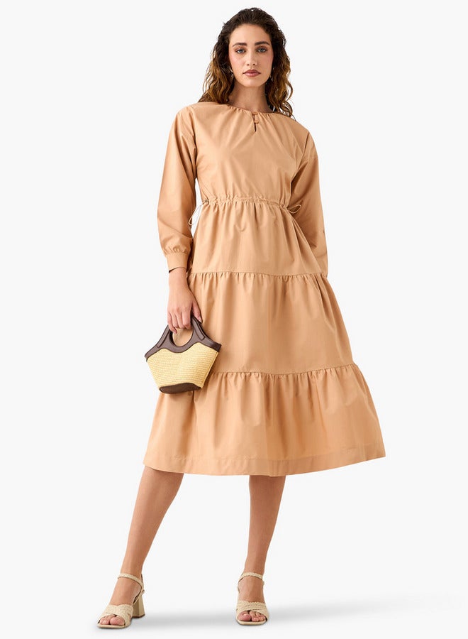 سبلاش فيڤ فستان سادة متعدد الطبقات بأكمام طويلة - Image 1