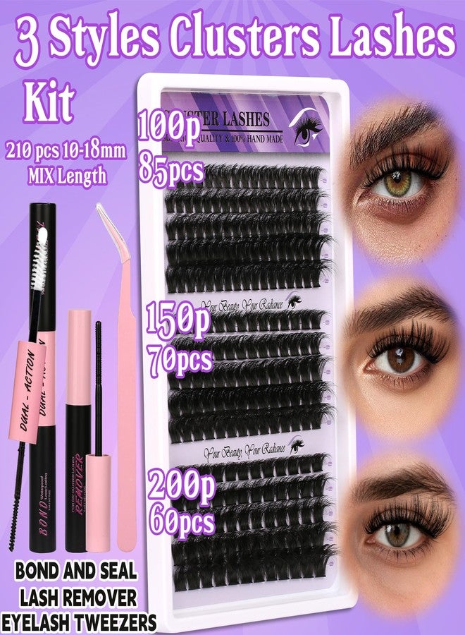 Himirell Lash Clusters 3 Densities (100D/150D/200D) Mixed Length 10-18mm DIY Eyelash Extensions Kit 210 Clusters Handmade Soft Lashes with Glue Sealant Remover & Tweezers Sensitive Eye Friendly for Daily - Image 3
