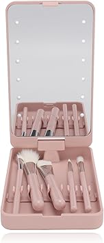 Dpofirs Travel Size Makeup Brushes Mini Set with Case Light Mirror 5 Pcs Small Cosmetic Brushes Brush Travel Essentials Kits for Women Girls Foldable - Image 1