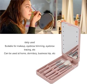 Dpofirs Travel Size Makeup Brushes Mini Set with Case Light Mirror 5 Pcs Small Cosmetic Brushes Brush Travel Essentials Kits for Women Girls Foldable - Image 3