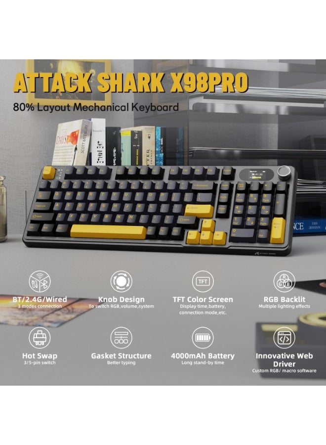 Attack Shark X98 Pro Wireless Mechanical Keyboard with Screen & Knob, 2.4G/USB-C/BT5.0 Gasket Hot Swappable Creamy Keyboard102 Keys, Web Driver RGB Gaming Keyboard for PC/Mac/PS4/Xbox - Image 2