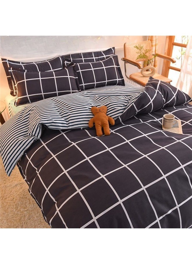 yongsheng 4-Piece Printed Duvet Cover Set Combination Black/White，Plaid Duvet Cover Set , Checkered Bedding Duvet Cover with 2 Pillow Shams,Soft Breathable Bedding Comforter Cover for All Season  - Image 3