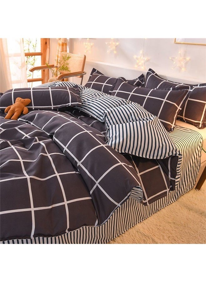 yongsheng 4-Piece Printed Duvet Cover Set Combination Black/White，Plaid Duvet Cover Set , Checkered Bedding Duvet Cover with 2 Pillow Shams,Soft Breathable Bedding Comforter Cover for All Season  - Image 2
