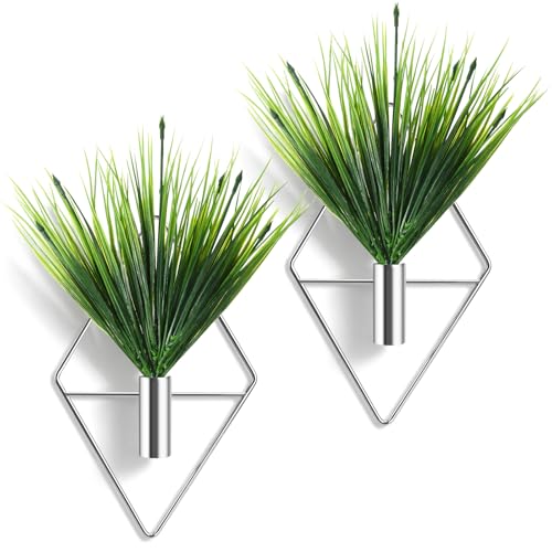 Canlierr 4 Pieces Silver Wall Decor Hanging Planters with Artificial Plants Metal Vase Indoor Aquatic Plant Holder Modern Geometric Wall Art for Home Bathroom Bedroom Living Room Office - Image 1