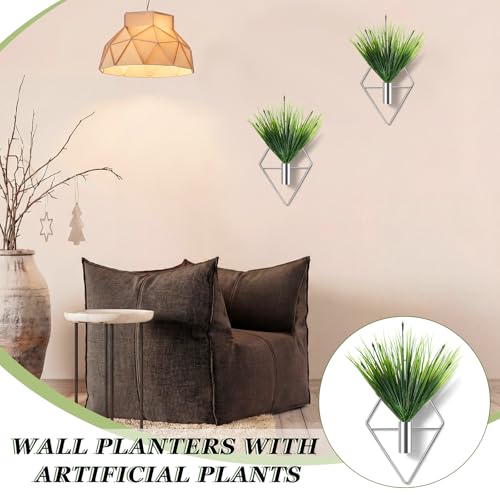 Canlierr 4 Pieces Silver Wall Decor Hanging Planters with Artificial Plants Metal Vase Indoor Aquatic Plant Holder Modern Geometric Wall Art for Home Bathroom Bedroom Living Room Office - Image 5
