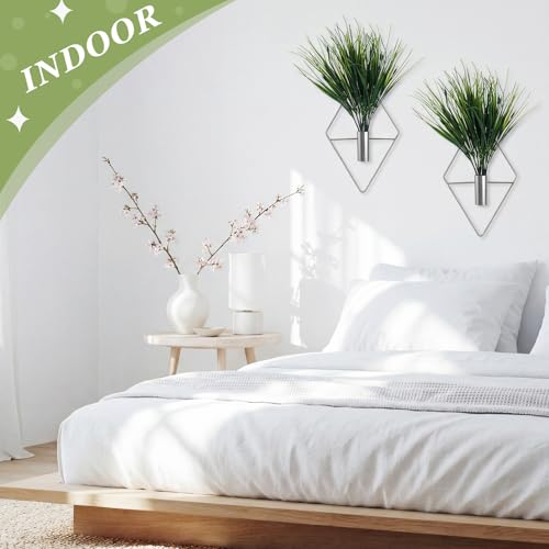 Canlierr 4 Pieces Silver Wall Decor Hanging Planters with Artificial Plants Metal Vase Indoor Aquatic Plant Holder Modern Geometric Wall Art for Home Bathroom Bedroom Living Room Office - Image 4