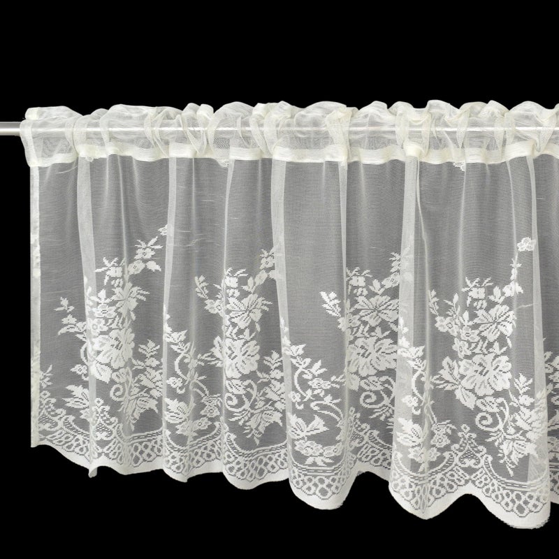Molaxhome Molaxhome Kitchen Window Tier Curtains 58x36inch Flower Lace Sheer Curtain Set 2 PanelsWindow Kitchen Cafe Curtains Pocket Window Treatment for Dinning Living Room Bedroom2pcs Beige 29x36 