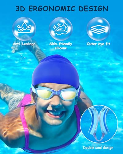 Hurdilen Kids Swim Goggles, Swimming Goggles for Kids Toddlers 3-14 with Swim Cap, Nose Clip, Nose Bridge, Ear Plugs - Image 5
