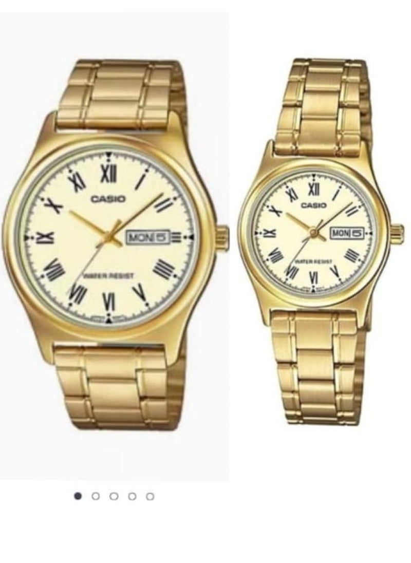 CASIO - طقم ساعات كاسيو ستيليس انالوج ذهبي اللون للزوجين MTP/LTP-V006G-9B - Image 1