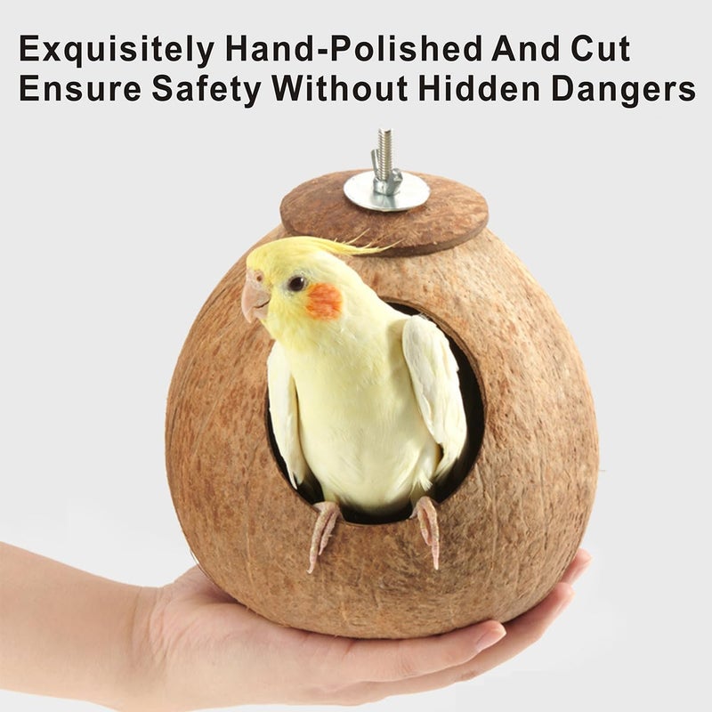 AHBLQD Bird Nest for Cage Natural Coconut Shell Birds House 2 Pack Parakeet Hide Breeding Hut Bird Cage Accessories & Decor Hamster Toys for Parrot Lovebirds Budgies Cockatiel Conure Finch Canary - Image 2