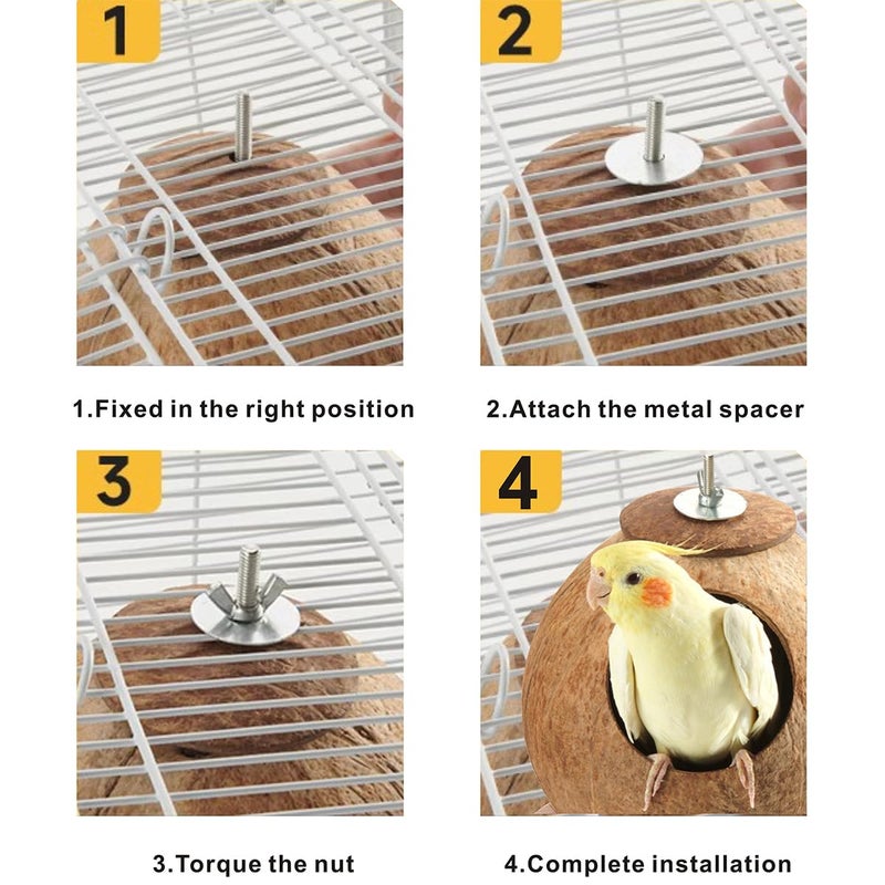 AHBLQD Bird Nest for Cage Natural Coconut Shell Birds House 2 Pack Parakeet Hide Breeding Hut Bird Cage Accessories & Decor Hamster Toys for Parrot Lovebirds Budgies Cockatiel Conure Finch Canary - Image 4