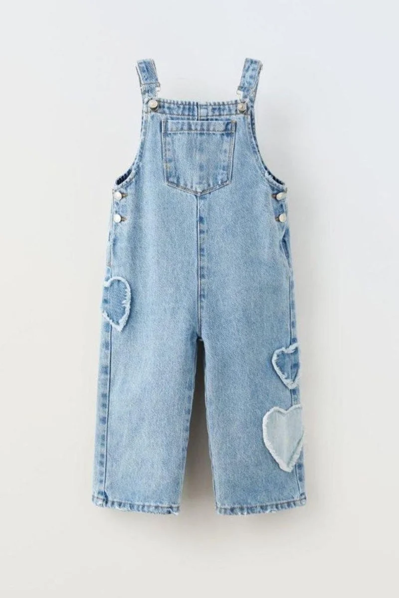 مينيمن جيجيليري My Little One's Cicis Heart-patterned Denim Overalls for Girls - Light Blue