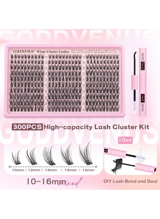 Goddvenus Lash Clusters Kit Wispy Eyelash Clusters Lashes Natural DIY Lash Extension Kit 10-16mm Cluster Eyelash Extensions Kit 300pcs C Curl Individual Lashes Cluster Eyelashes for Eyelash Extension Goddvenus - Image 3