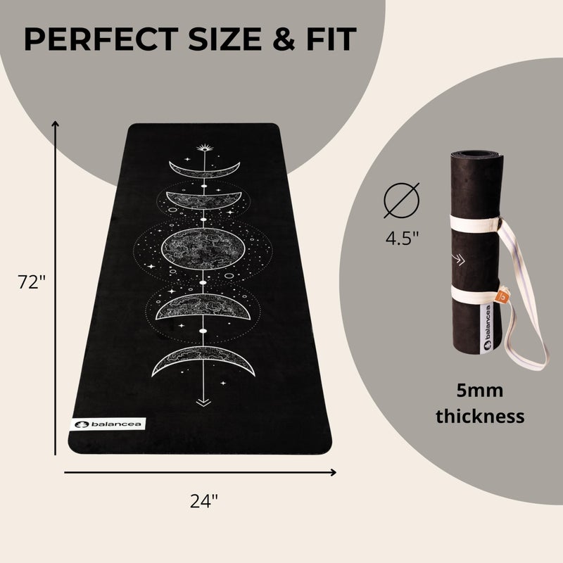 balancea Yoga Mat With Strap 5mm Non Slip Suede & TPE - Moon Black Eco-Friendly Fitness & Exercise Mat for Home Gym, Pilates, Hot Yoga, and Meditation - Lightweight Durable 72 x 24 inch Workout Mat for Women, Men - Image 4