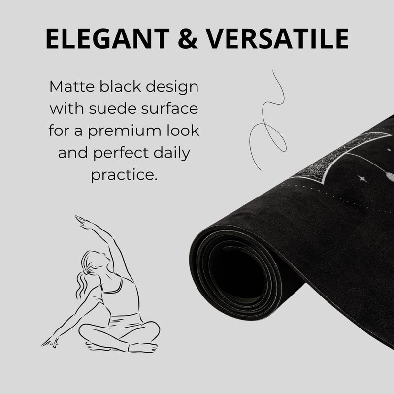 balancea Yoga Mat With Strap 5mm Non Slip Suede & TPE - Moon Black Eco-Friendly Fitness & Exercise Mat for Home Gym, Pilates, Hot Yoga, and Meditation - Lightweight Durable 72 x 24 inch Workout Mat for Women, Men - Image 3