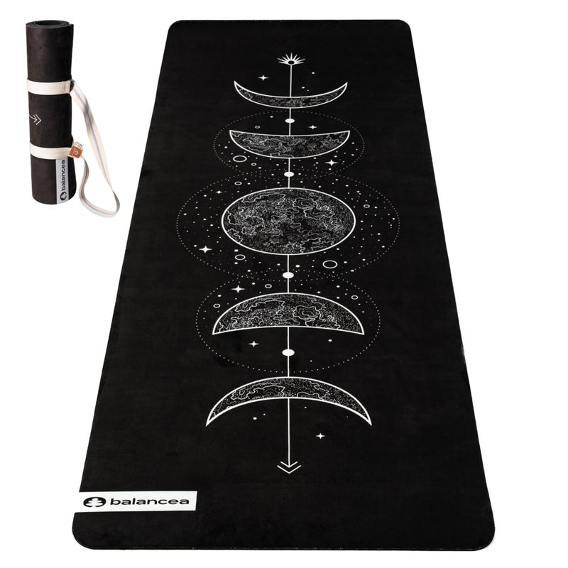 balancea Yoga Mat With Strap 5mm Non Slip Suede & TPE - Moon Black Eco-Friendly Fitness & Exercise Mat for Home Gym, Pilates, Hot Yoga, and Meditation - Lightweight Durable 72 x 24 inch Workout Mat for Women, Men - Image 1