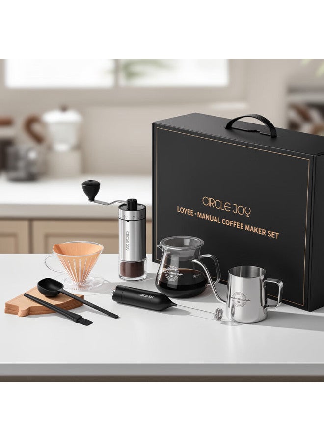 CircleJoy Circle Joy Pour Over Coffee Pot Gift Set Manual Coffee Grinder Hand Crank Coffee Bean Grinder Brewing Kit - Image 3
