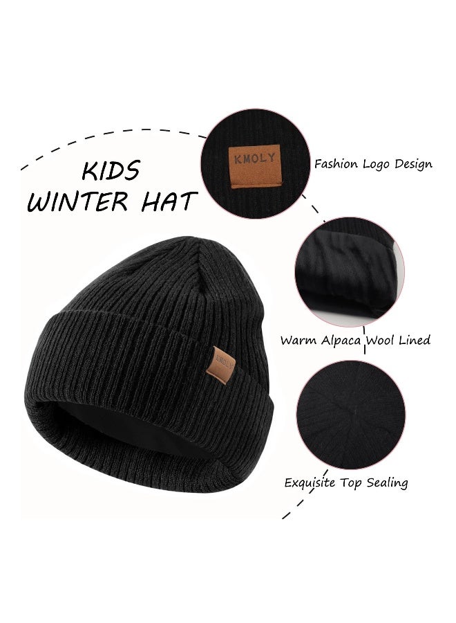 Kids Winter Hat Scarf Gloves Set for Boys Girls 2-9 Years - Warm Knit Beanie Neck Warmer Mittens Alpaca Wool Lined Set  - Image 2