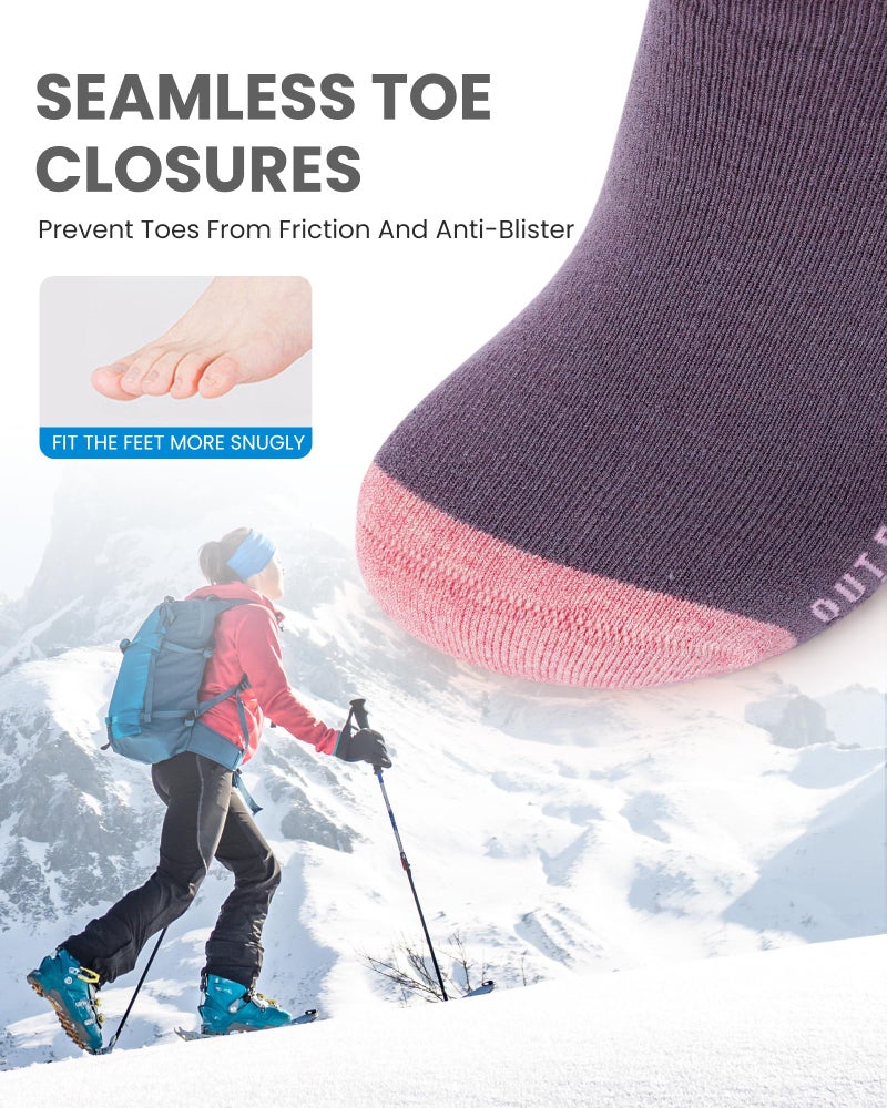 OutdoorMaster جوارب التزلج من OutdoorMaster، جوارب تزلج من صوف الميرينو للرجال والنساء، جوارب تزلج شتوية دافئة وقابلة للتنفس للطقس البارد، تصميم فوق الساق مع كفة غير قابلة للانزلاق، قابلة للغسل في الغسالة - Image 5