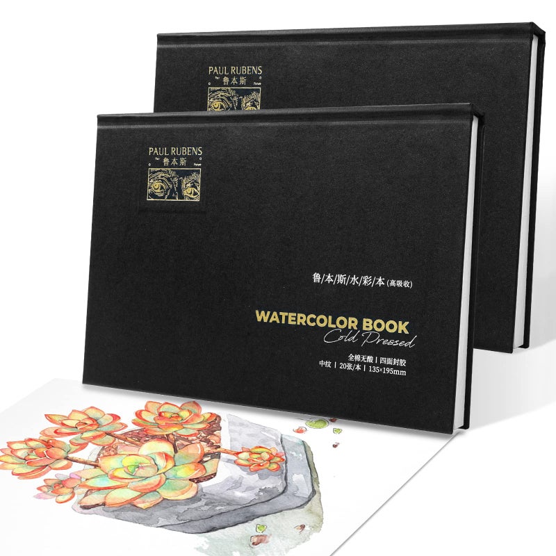 Paul Rubens Watercolor Sketchbook High Absorptio Artist Quality Cold Pressed Watercolor Paper pad for Watercolors and Wet Media Block 100 Cotton 787x543 140lb Pack of 2 40 Sheets