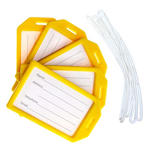 Specialist ID 5 Pack - Premium Rigid Airline Luggage Tag Holders with 6" Worm Loops - Heavy Duty Hard Plastic -Suitcase ID Tag Identifiers with Business Card Insert Window by Specialist ID (Yellow) - Image 1