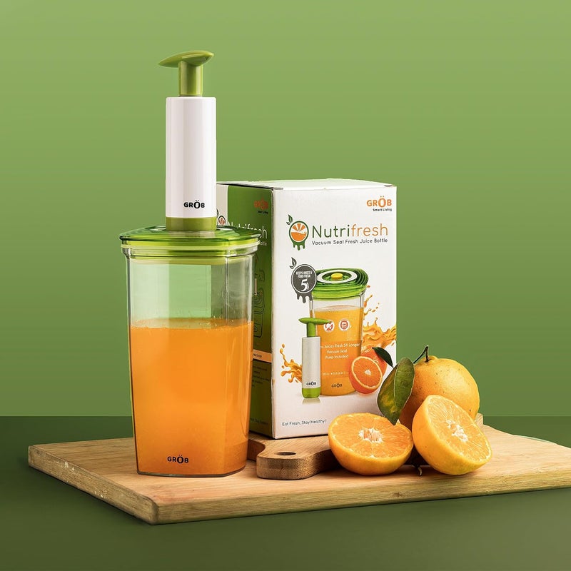 GROB Nutrifresh Storage Juice Jar with Vacuum Pump Vacuuming Storage Jar Pump Food preservation storage jar with Date Reminder on Lid Smart Living Product - Image 1