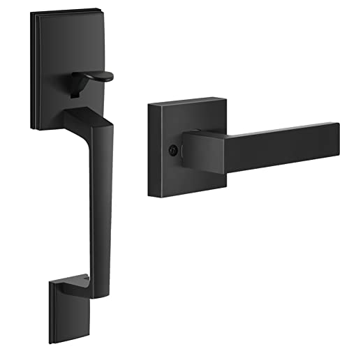 voxmude Front Door Handle Heavy Duty, Single Cylinder Modern Exterior Door Handle with Entrance Passage Lever, Interior Lever Reversible for Right and Left Sided Doors, Lower Half Grip (Matte Black) - Image 1