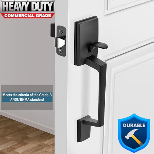voxmude Front Door Handle Heavy Duty, Single Cylinder Modern Exterior Door Handle with Entrance Passage Lever, Interior Lever Reversible for Right and Left Sided Doors, Lower Half Grip (Matte Black) - Image 5