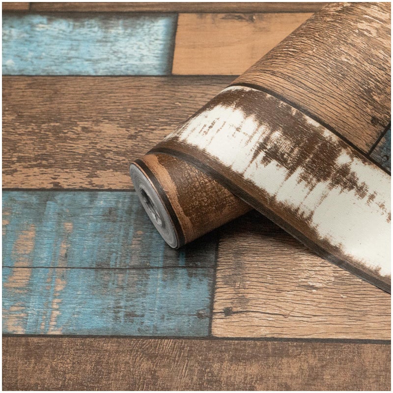 Theper Blue Brown Wood Wallpaper Vintage 177788Wood Grain Contact Paper Peel and Stick Wallpaper Self Adhesive Removable Wall Paper Wood Contact Paper for Cabinets Furniture Vinyl Waterproof Film