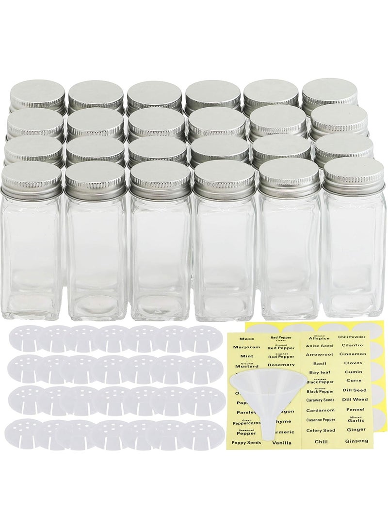 YelaJoy 24 Glass Spice Jars with w/3 Types of Labels-4oz Empty Square Spice Containers,Three Kinds of Shaker Lids and Airtight Metal Caps-White Paint Pen and Silicone Collapsible Funnel Included  - Image 4