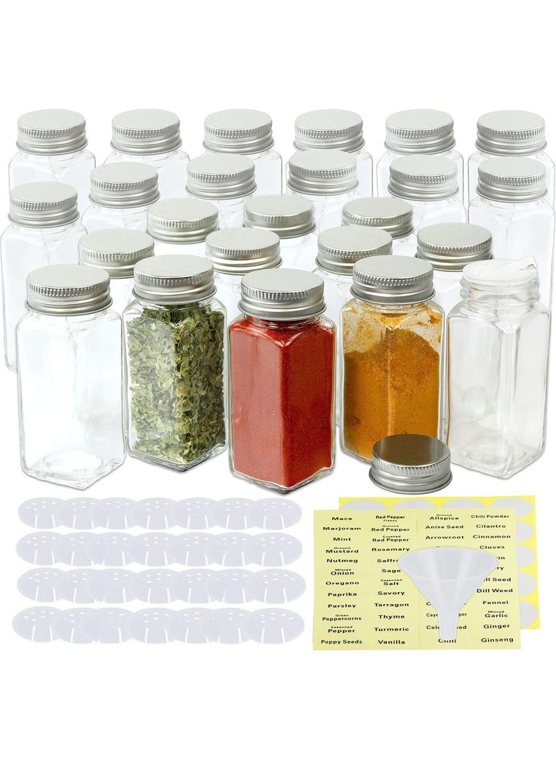 YelaJoy 24 Glass Spice Jars with w/3 Types of Labels-4oz Empty Square Spice Containers,Three Kinds of Shaker Lids and Airtight Metal Caps-White Paint Pen and Silicone Collapsible Funnel Included  - Image 1