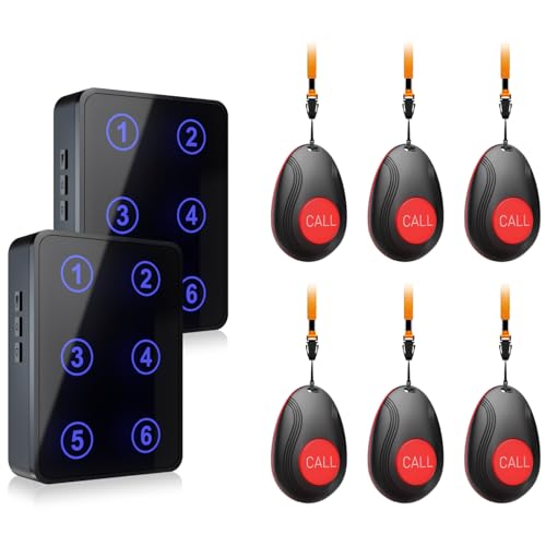 CallToU Wireless Call Button Caregiver Pager Nurse Call System for Elderly/Patients at Home/Hospital with Voice Announcements and LED Number Display (6 Waterproof Call Button & 2 Receiver) - Image 1