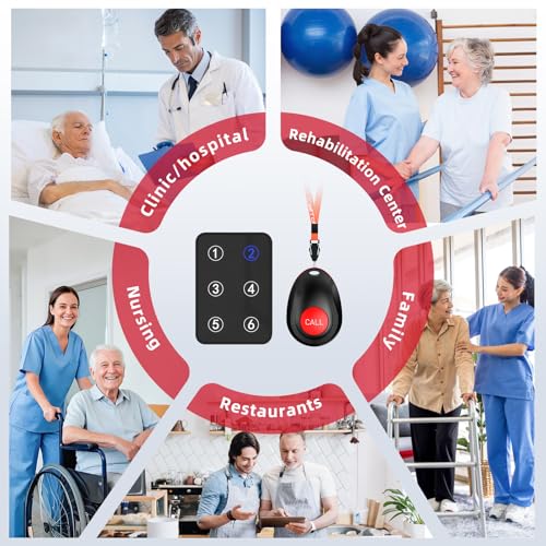 CallToU Wireless Call Button Caregiver Pager Nurse Call System for Elderly/Patients at Home/Hospital with Voice Announcements and LED Number Display (6 Waterproof Call Button & 2 Receiver) - Image 2