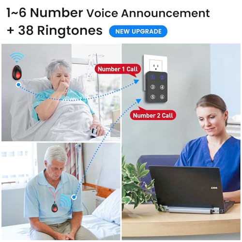 CallToU Wireless Call Button Caregiver Pager Nurse Call System for Elderly/Patients at Home/Hospital with Voice Announcements and LED Number Display (6 Waterproof Call Button & 2 Receiver) - Image 3