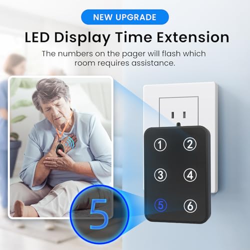 CallToU Wireless Call Button Caregiver Pager Nurse Call System for Elderly/Patients at Home/Hospital with Voice Announcements and LED Number Display (6 Waterproof Call Button & 2 Receiver) - Image 5