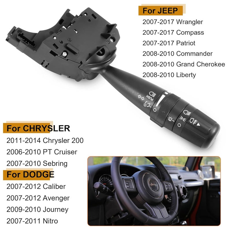 BASIKER Multifunction Turn Signal Switch Control Compatible with 2007-2017 Jeep Wrangler Compass PT Cruiser Grand Cherokee Commander Dodge Journey, Chrysler 200, Replaces# CBS-1703, Without Auto Headlight - Image 2