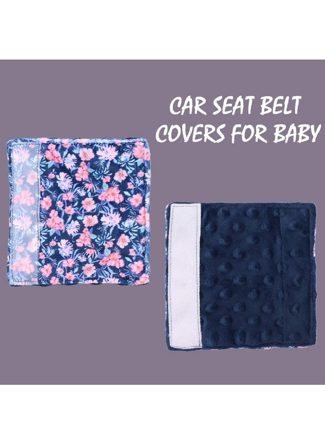 SWESEN Baby Car Seat Belt Covers, Floral Stroller Seat Strap Covers, Car Seat Straps Shoulder Pads for Girls Boys, Minky Seat Belt Protectors for Car Seats/Pushchair, for Kids Newborn Infants Toddlers - Image 4