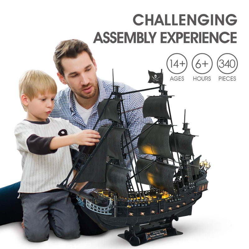 CubicFun 3D Puzzles for Adults - Led Pirate Ship Queen Anne's Revenge - Large 27'' Sailboat Puzzles - Desk Decor, Anniversary, Christmas Easter Teacher Appreciation Gifts - Image 3