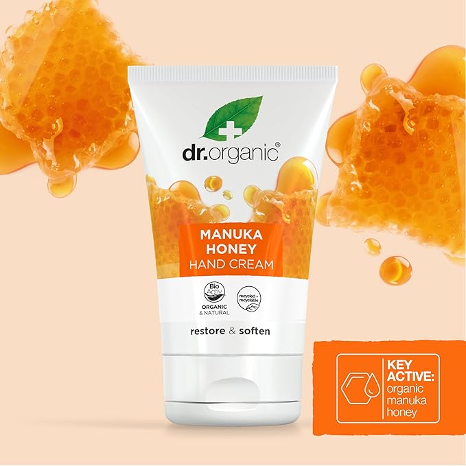 dr.organic Dr Organic Manuka Honey Hand Cream Moisturising Dry Skin Mens Womens Natural Vegetarian CrueltyFree Paraben SLSFree Recycled Recyclable Organic 125ml Packaging may vary - Image 3