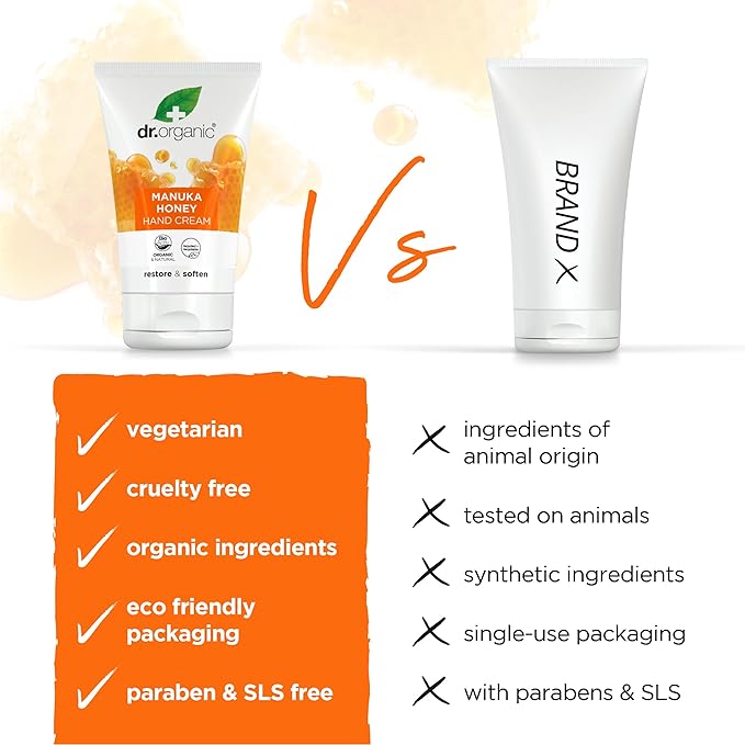 dr.organic Dr Organic Manuka Honey Hand Cream Moisturising Dry Skin Mens Womens Natural Vegetarian CrueltyFree Paraben SLSFree Recycled Recyclable Organic 125ml Packaging may vary - Image 5