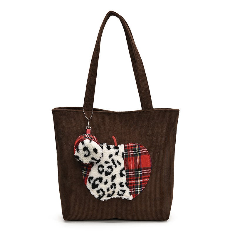 Cute Retro Apple Shoulder Bag Corduroy Large Capacity Tote Door With Coin Purse New Korean Casual Shopping Bag - Image 1